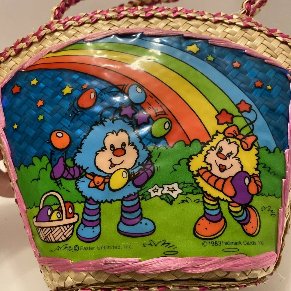 Vintage 1983 Hallmark Cards Rainbow Brite Twink Easter Woven Rattan Basket Purse